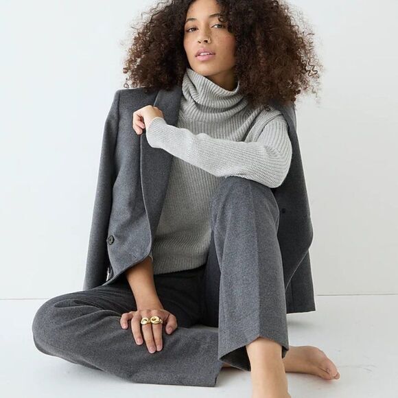 NWOT J Crew Ribbed cotton-cashmere relaxed turtleneck sweater, gray, XS - Picture 3 of 13